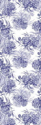 Stoffen rolgordijn in de kleur blauw met bloemmotief
