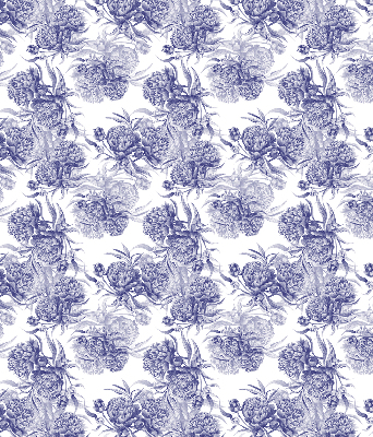 Stoffen rolgordijn in de kleur blauw met bloemmotief