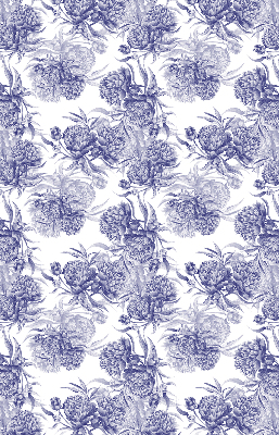 Stoffen rolgordijn in de kleur blauw met bloemmotief