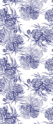 Stoffen rolgordijn in de kleur blauw met bloemmotief