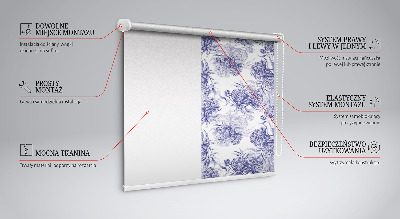 Stoffen rolgordijn in de kleur blauw met bloemmotief