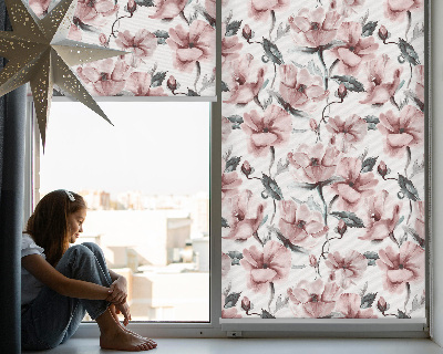 Binnenrolgordijn voor raam met roze bloemen