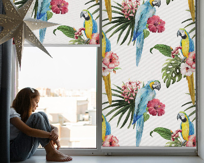 Stoffen rolgordijn met papegaai op bloemen