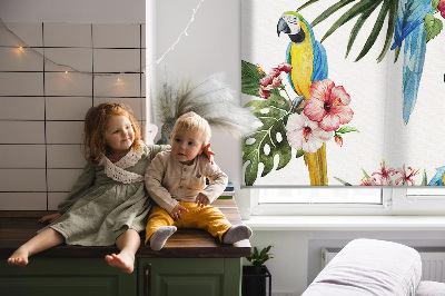 Stoffen rolgordijn met papegaai op bloemen