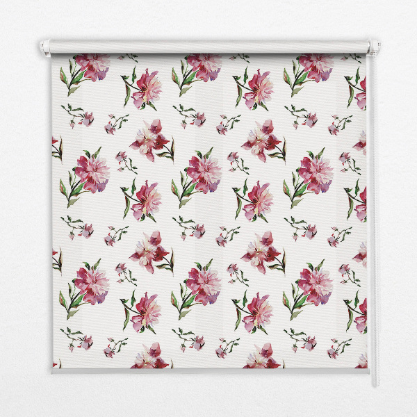 Rolgordijn voor balkondeur met roze bloemenprint
