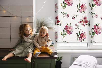 Rolgordijn voor balkondeur met roze bloemenprint