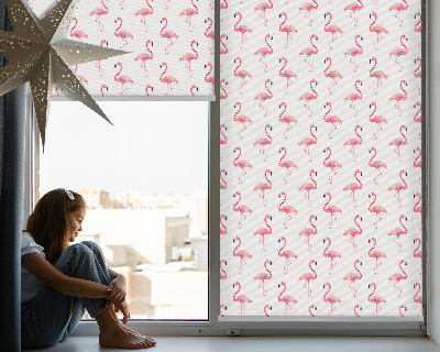 Binnenrolgordijn voor raam met flamingoprint