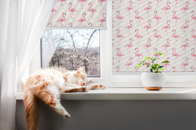 Binnenrolgordijn voor raam met flamingoprint