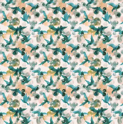 Binnenrolgordijn voor raam met vogels en kleurrijke vlekken