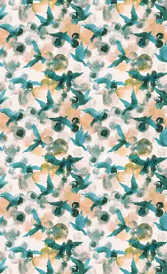 Binnenrolgordijn voor raam met vogels en kleurrijke vlekken