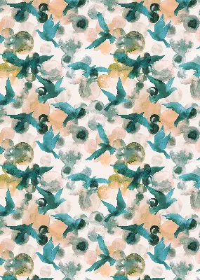 Binnenrolgordijn voor raam met vogels en kleurrijke vlekken