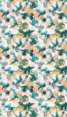 Binnenrolgordijn voor raam met vogels en kleurrijke vlekken