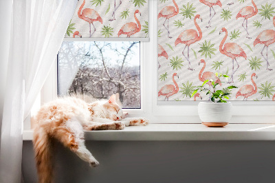 Stoffen rolgordijn met flamingo's en bladeren