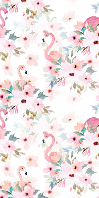 Binnenrolgordijn voor raam met flamingo's tussen de bloemen