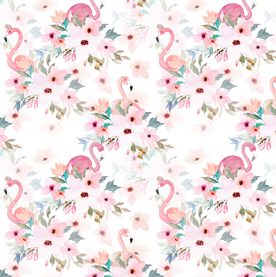 Binnenrolgordijn voor raam met flamingo's tussen de bloemen