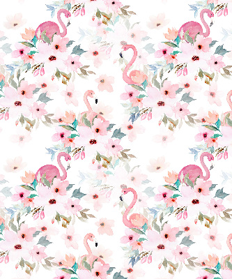 Binnenrolgordijn voor raam met flamingo's tussen de bloemen
