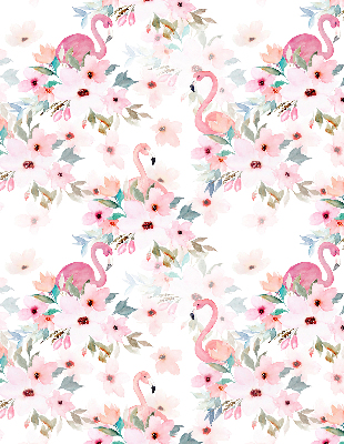 Binnenrolgordijn voor raam met flamingo's tussen de bloemen