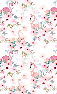 Binnenrolgordijn voor raam met flamingo's tussen de bloemen
