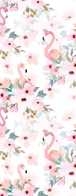 Binnenrolgordijn voor raam met flamingo's tussen de bloemen