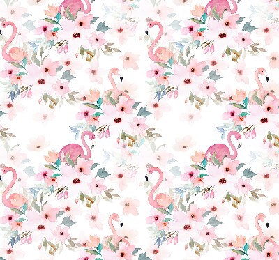 Binnenrolgordijn voor raam met flamingo's tussen de bloemen