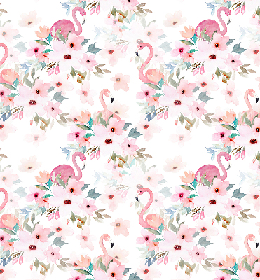 Binnenrolgordijn voor raam met flamingo's tussen de bloemen