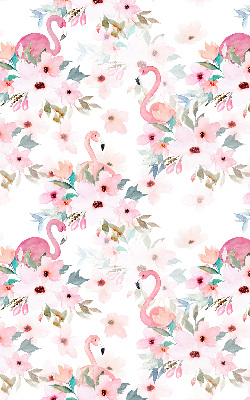 Binnenrolgordijn voor raam met flamingo's tussen de bloemen