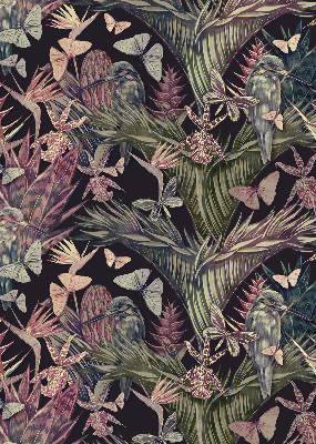 Binnengordijn met exotische planten en vogels