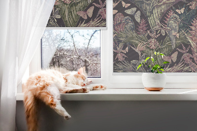 Binnengordijn met exotische planten en vogels