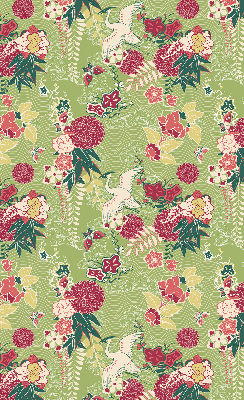 Binnenrolgordijn voor raam met reiger- en plantenprint