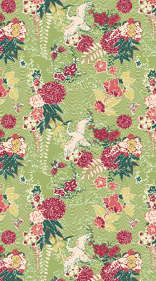 Binnenrolgordijn voor raam met reiger- en plantenprint