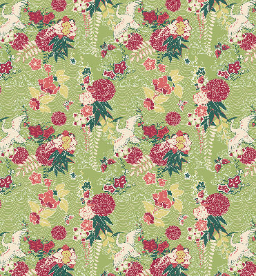 Binnenrolgordijn voor raam met reiger- en plantenprint