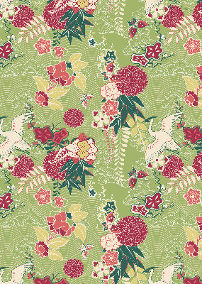 Binnenrolgordijn voor raam met reiger- en plantenprint