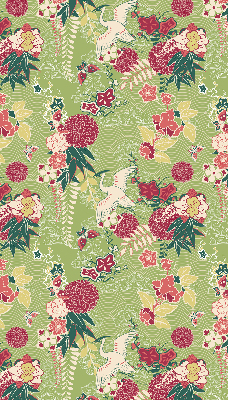 Binnenrolgordijn voor raam met reiger- en plantenprint
