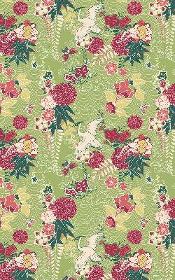 Binnenrolgordijn voor raam met reiger- en plantenprint