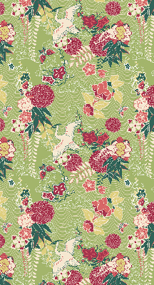 Binnenrolgordijn voor raam met reiger- en plantenprint