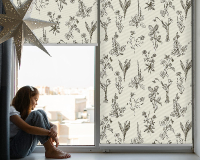 Binnenrolgordijn voor raam met getekende bloemen