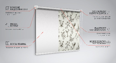 Binnenrolgordijn voor raam met getekende bloemen