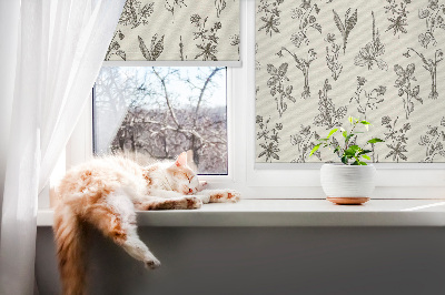 Binnenrolgordijn voor raam met getekende bloemen