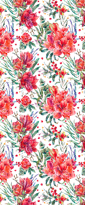 Binnengordijn met rode bloemen