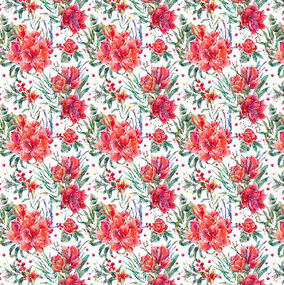 Binnengordijn met rode bloemen