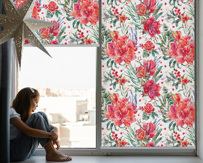 Binnengordijn met rode bloemen