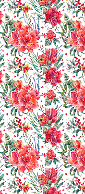 Binnengordijn met rode bloemen