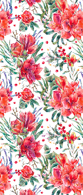 Binnengordijn met rode bloemen