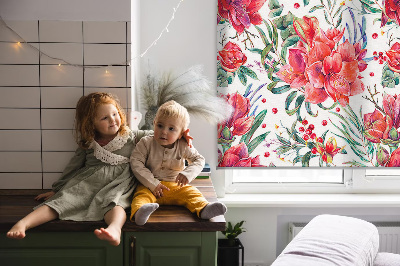 Binnengordijn met rode bloemen