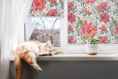 Binnengordijn met rode bloemen