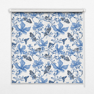 Stoffen rolgordijn met blauwe vlinders
