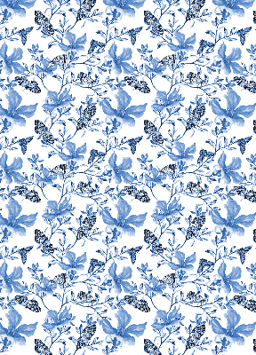 Stoffen rolgordijn met blauwe vlinders