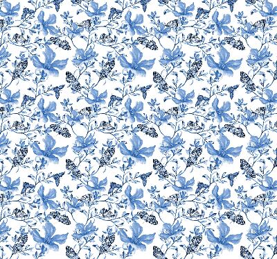 Stoffen rolgordijn met blauwe vlinders
