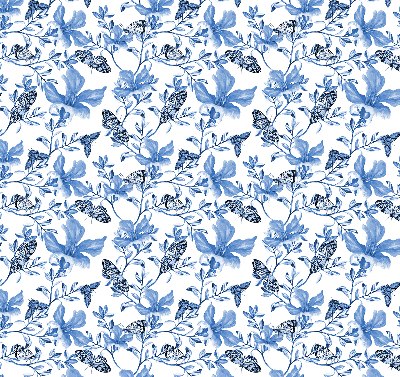 Stoffen rolgordijn met blauwe vlinders