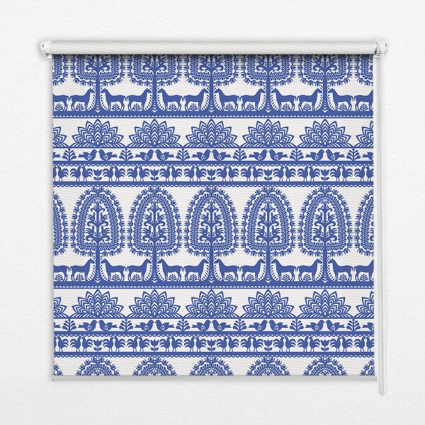Rolgordijn voor balkondeur in blauw patroon